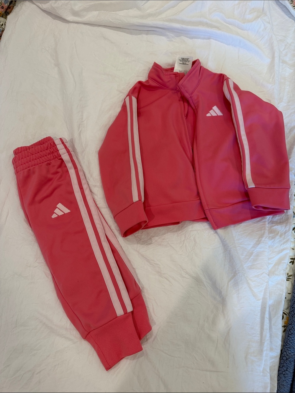 adidas Kids Pink Zip-Front Track Jacket & Joggers Set